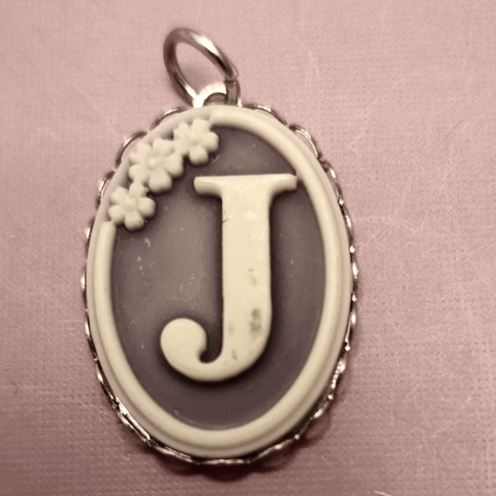 Vintage 60's Silver Tone Purple initial "J" Pendant Charm